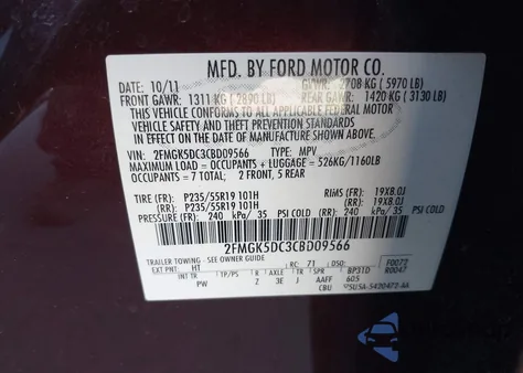 2012 Ford Flex Limited z USA, uszkodzony, nr VIN 2FMGK5DC3CBD09566